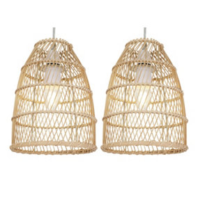 First Choice Lighting Set of 2 Bamboo Natural Bamboo Easy Fit Pendant Shades
