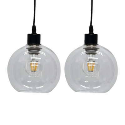 First Choice Lighting Set of 2 Barnum Clear Glass Globe Easy Fit Pendant Shades