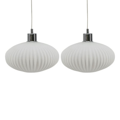 First Choice Lighting Set of 2 Baton White Ribbed Glass Easy Fit Pendant Shades