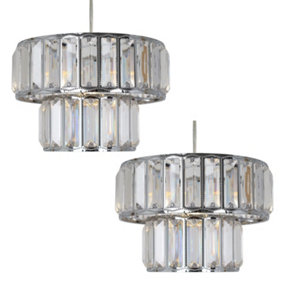 First Choice Lighting Set of 2 Beaded Acrylic Crystal Prism Two Tier Pendant Shades