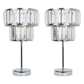 First Choice Lighting Set of 2 Beaded Acrylic Crystal Prism Two Tier Table Lamps