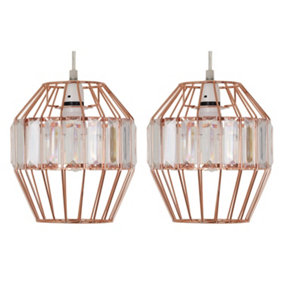 First Choice Lighting Set of 2 Beaded Copper Cage Pendant Shade with Clear Prism Detail