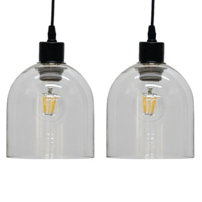 First Choice Lighting Set of 2 Belten Clear Glass Cloche Easy Fit Pendant Shades