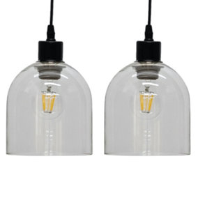 First Choice Lighting Set of 2 Belten Clear Glass Cloche Easy Fit Pendant Shades