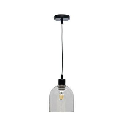 First Choice Lighting Set of 2 Belten Clear Glass Cloche with Black Pendant Fittings