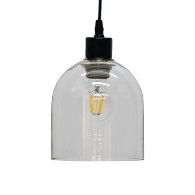 First Choice Lighting Set of 2 Belten Clear Glass Cloche with Black Pendant Fittings