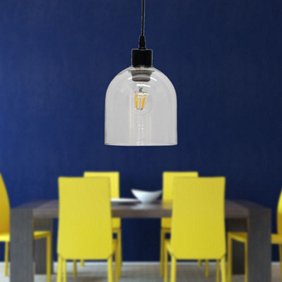 First Choice Lighting Set of 2 Belten Clear Glass Cloche with Black Pendant Fittings