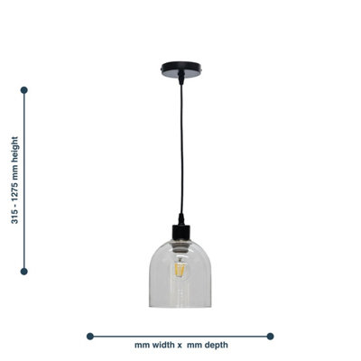 First Choice Lighting Set of 2 Belten Clear Glass Cloche with Black Pendant Fittings