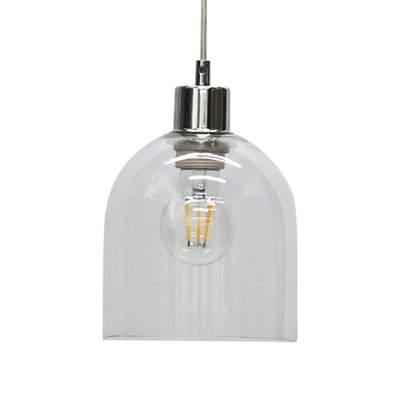 First Choice Lighting Set of 2 Belten Clear Glass Cloche with Chrome Pendant Fittings