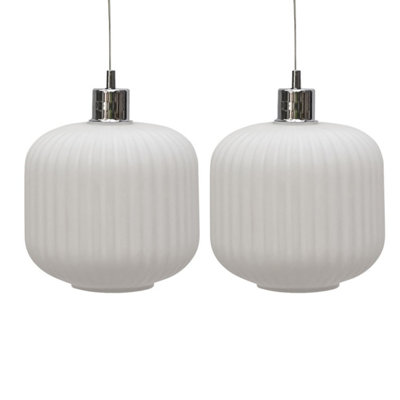 First Choice Lighting Set of 2 Bento White Ribbed Glass Easy Fit Pendant Shades