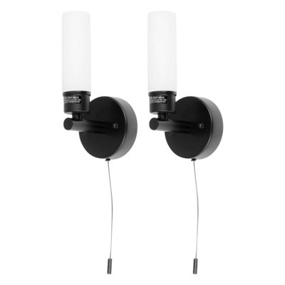 First Choice Lighting Set of 2 Beta Black White Glass IP44 Pull Cord ...