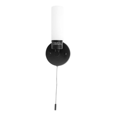 First Choice Lighting Set of 2 Beta Black White Glass IP44 Pull Cord Bathroom Wall Lights
