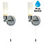 First Choice Lighting Set of 2 Beta Chrome Frosted Glass IP44 Pull Cord Bathroom Wall Lights