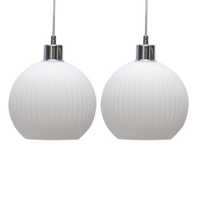 First Choice Lighting Set of 2 Betchley White Ribbed Glass Globe Easy Fit Pendant Shades