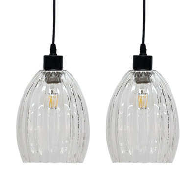 First Choice Lighting Set of 2 Birch Clear Fluted Glass Easy Fit Pendant Shades