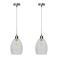 First Choice Lighting Set of 2 Birch Clear Fluted Glass with Chrome Pendant Fittings