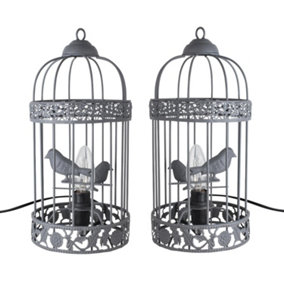 First Choice Lighting Set of 2 Birdcage Grey Table Lamps
