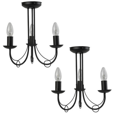 First Choice Lighting Set of 2 Black 3 Way Ceiling Fittings with Loop Scroll Detail