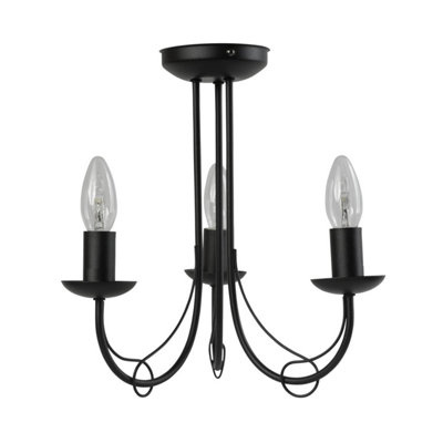 First Choice Lighting Set of 2 Black 3 Way Ceiling Fittings with Loop Scroll Detail