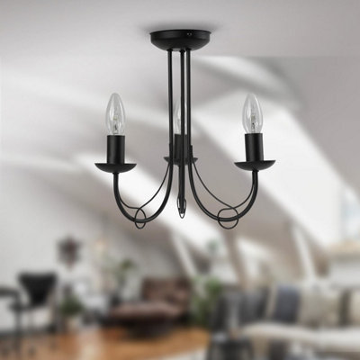 First Choice Lighting Set of 2 Black 3 Way Ceiling Fittings with Loop Scroll Detail