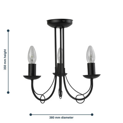 First Choice Lighting Set of 2 Black 3 Way Ceiling Fittings with Loop Scroll Detail