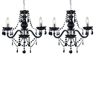 First Choice Lighting Set of 2 Black and Chrome Marie Therese Style 3 x 40W Chandelier