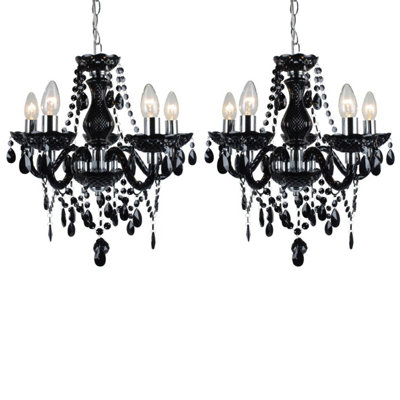 First Choice Lighting Set of 2 Black and Chrome Marie Therese Style 5 x 40W Chandelier
