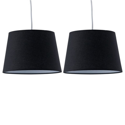 First Choice Lighting Set of 2 Black Cotton 23cm Tapered Cylinder Pendant or Lamp Shades