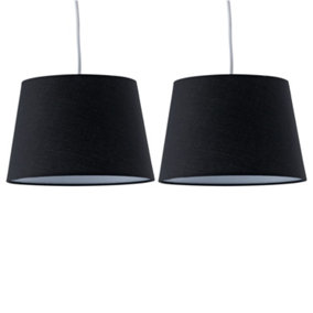 First Choice Lighting - Set of 2 Black Cotton 23cm Tapered Cylinder Pendant or Lamp Shades