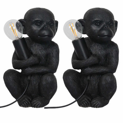 First Choice Lighting Set of 2 Black Little Monkey Table Lamp or Bedside Lights