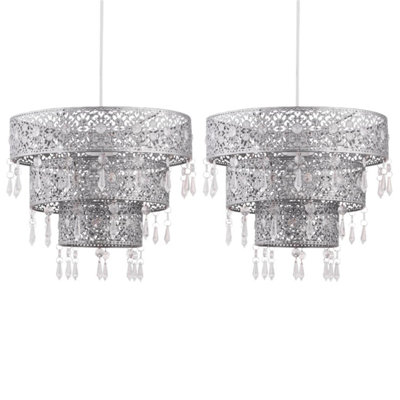 First Choice Lighting Set of 2 Blanca Silver Clear Easy Fit Jewelled Pendant Shades