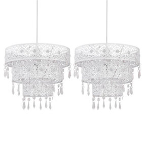 First Choice Lighting Set of 2 Blanca White Clear Easy Fit Jewelled Pendant Shades
