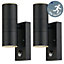 First Choice Lighting Set of 2 Blaze Black Clear Glass 2 Light IP44 Outdoor Sensor Wall Lights