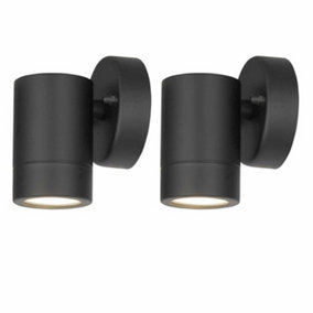 First Choice Lighting Set of 2 Blaze Black Clear Glass IP44 Outdoor Wall Washer Lights