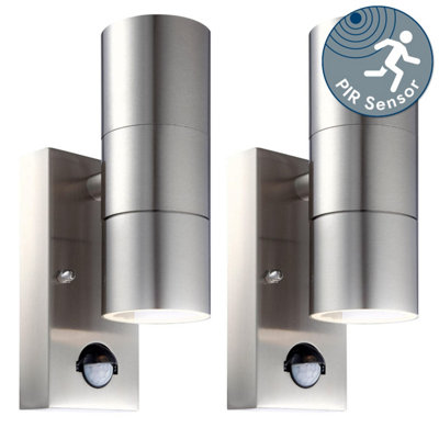 First Choice Lighting Set of 2 Blaze Stainless Steel Outdoor Up Down Motion Sensor Wall Lights