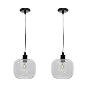 First Choice Lighting Set of 2 Bletch Clear Glass with Black Pendant Fittings