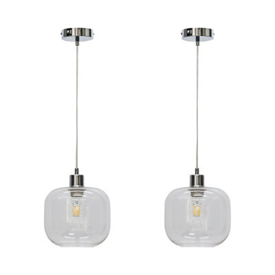 First Choice Lighting Set of 2 Bletch Clear Glass with Chrome Pendant Fittings