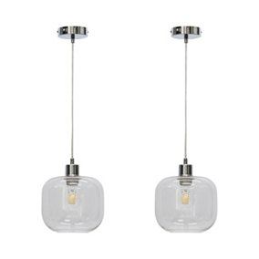 First Choice Lighting Set of 2 Bletch Clear Glass with Chrome Pendant Fittings