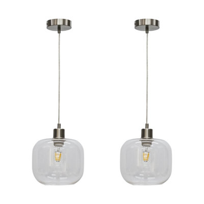 First Choice Lighting Set of 2 Bletch Clear Glass with Satin Nickel Pendant Fittings