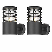 First Choice Lighting Set of 2 Bloom Black Clear IP44 Outdoor Wall Lights