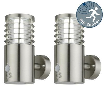First Choice Lighting Set of 2 Bloom Brushed Stainless Steel Outdoor Motion Sensor Lights