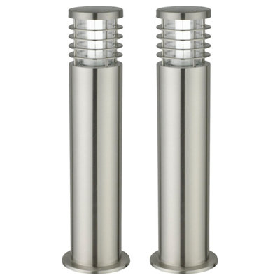 First Choice Lighting Set of 2 Bloom Brushed Stainless Steel Outdoor Post Lights
