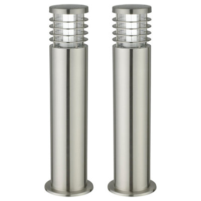 First Choice Lighting Set of 2 Bloom Stainless Steel Clear IP44 Outdoor Post Lights