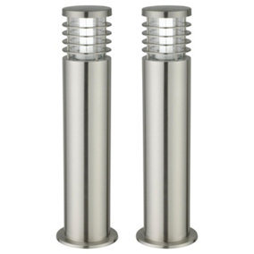 First Choice Lighting Set of 2 Bloom Stainless Steel Clear IP44 Outdoor Post Lights