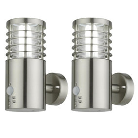 First Choice Lighting Set of 2 Bloom Stainless Steel Clear IP44 Outdoor Sensor Wall Lights