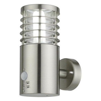First Choice Lighting Set of 2 Bloom Stainless Steel Clear IP44 Outdoor Sensor Wall Lights