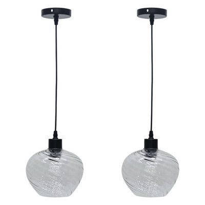 First Choice Lighting Set of 2 Bradson Clear Swirl Glass with Black Pendant Fittings