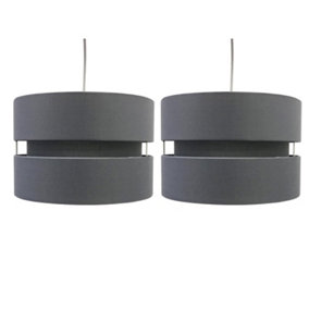 First Choice Lighting Set of 2 Bright Grey 30 cm Easy Fit Fabric Pendant Shades
