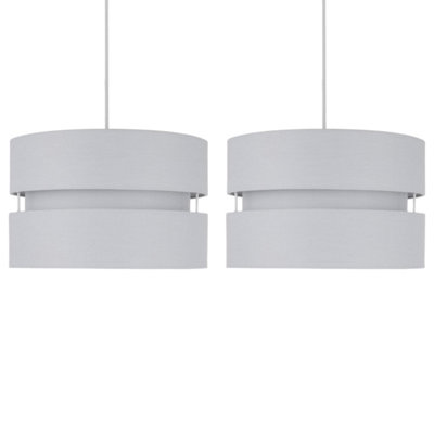 First Choice Lighting Set of 2 Bright Light Grey 30 cm Easy Fit Fabric Pendant Shades