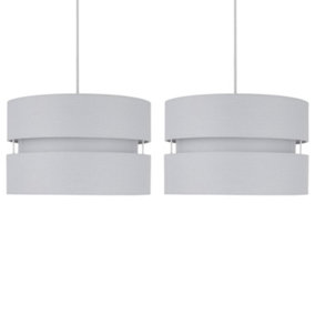 First Choice Lighting Set of 2 Bright Light Grey 30 cm Easy Fit Fabric Pendant Shades